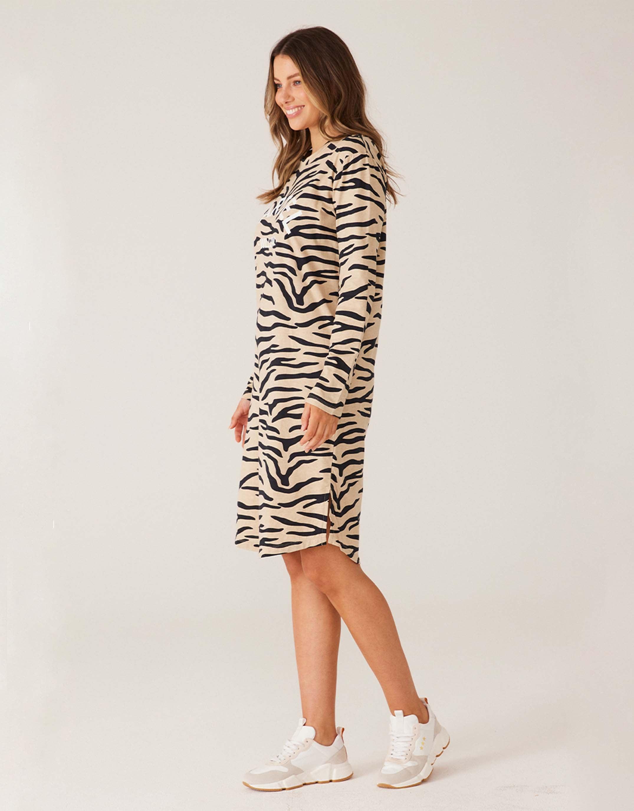 Alexis Long Sleeve Dress - Taupe Zebra - paulaglazebrook