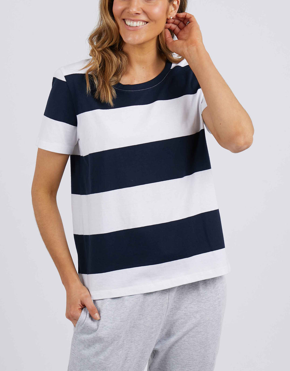 Block Stripe Short Sleeve Tee - Navy & White Stripe