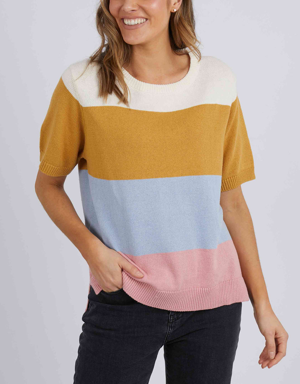 Bronte Colour Block Knit - Mustard/Sky/Quartz Stripe