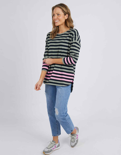 Turn Back Long Sleeve Tee - Iceberg/Navy/Sherbet Stripe