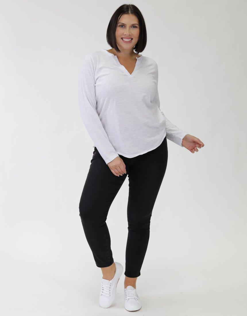 Plus Size Coles Bay Long Sleeve Henley - White Elm Embrace | Women's Plus Size Clothing