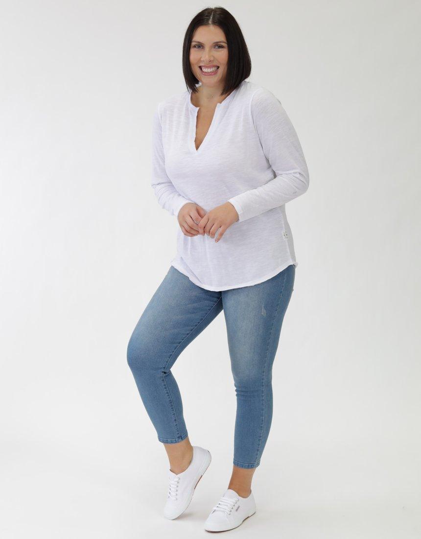 Plus Size Coles Bay Long Sleeve Henley - White Elm Embrace | Women's Plus Size Clothing