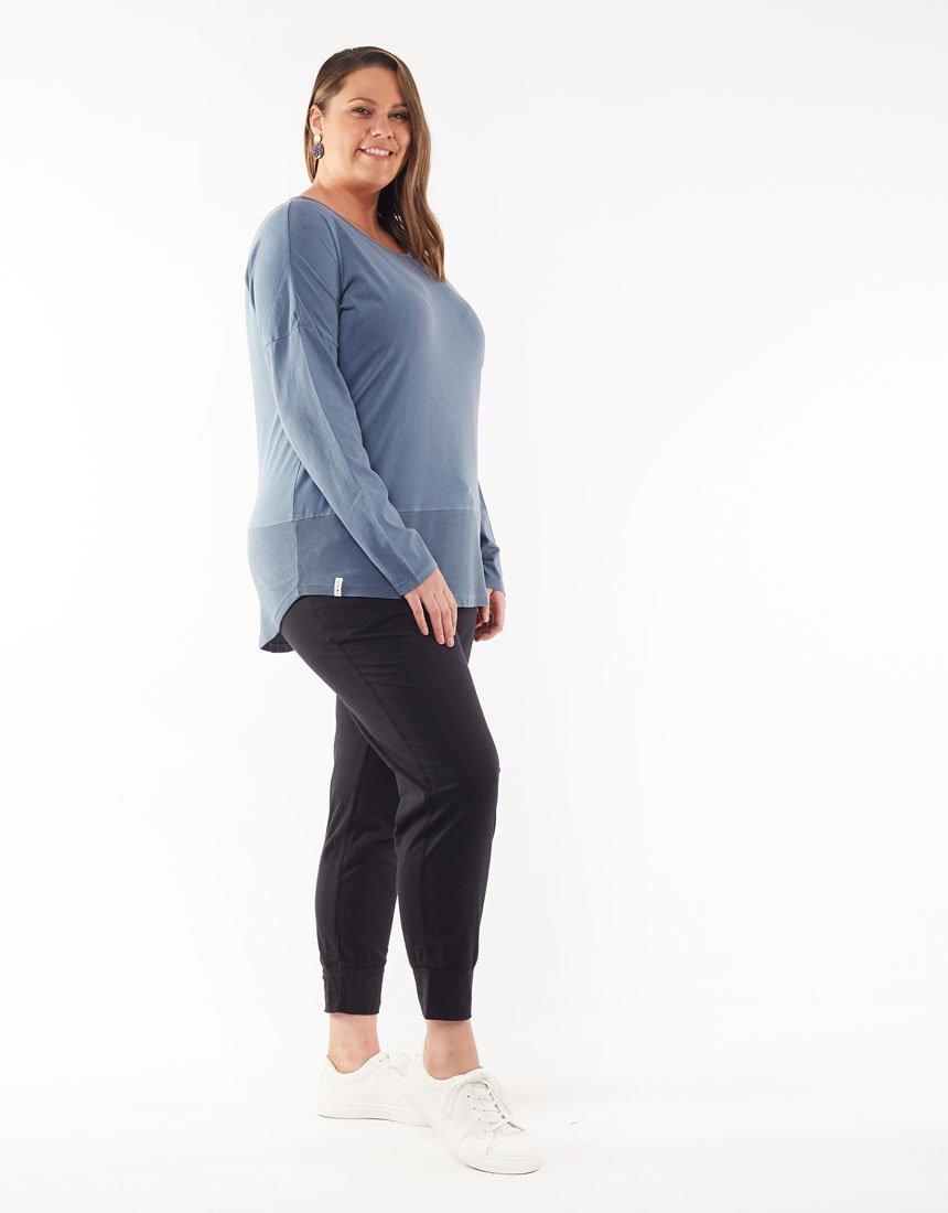 Plus Size Fundamental Long Sleeve Rib Tee - Steel Blue Elm Embrace