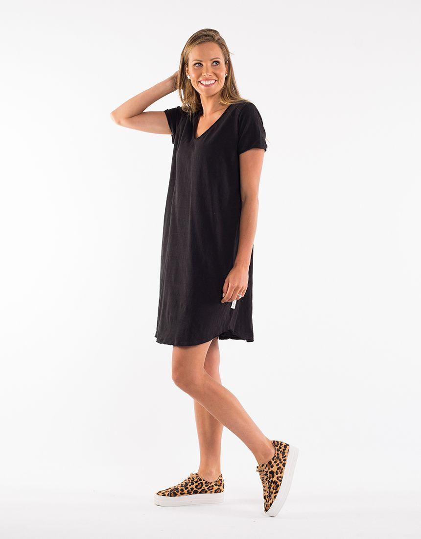 Mary Textured Tee Dress - Solid Black Elm- cotton dresses