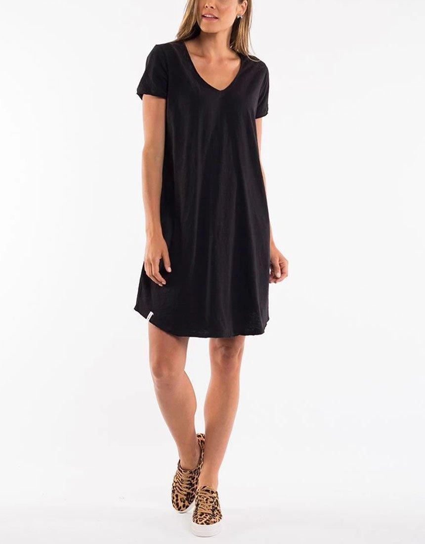 Mary Textured Tee Dress - Solid Black Elm- cotton dresses