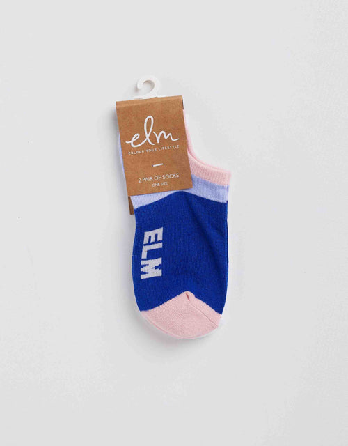 No Show Socks - Blue Block/White