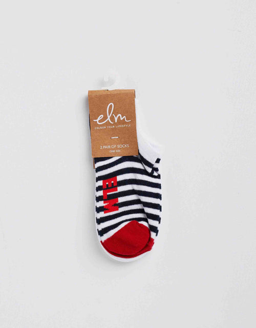 No Show Socks - Navy Stripe/White