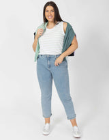 Elm Plus Size Scoop Tank - White/Opal Blue Stripe | Curve Tank | Plus Size Clothing