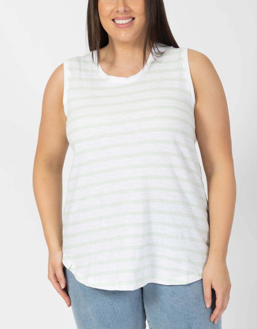 Elm Plus Size Scoop Tank - White/Opal Blue Stripe | Curve Tank | Plus Size Clothing