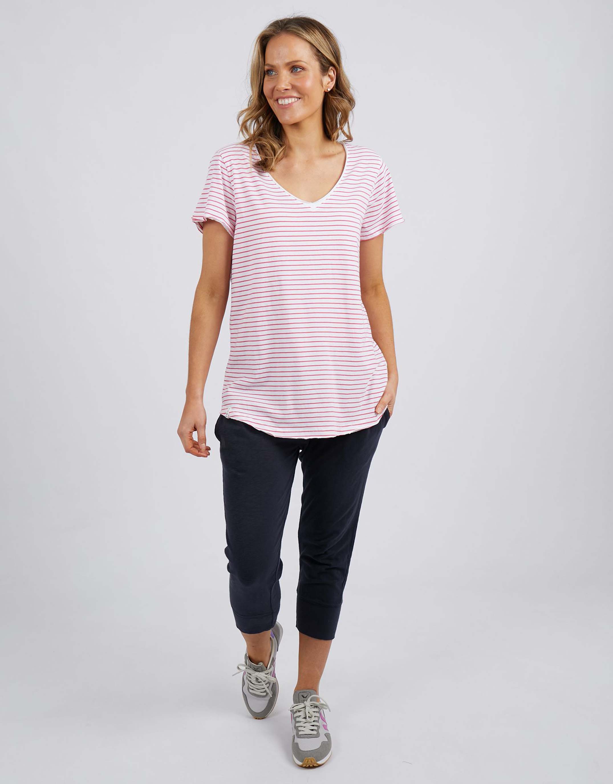 Remi Stripe Tee - White/Watermelon Stripe