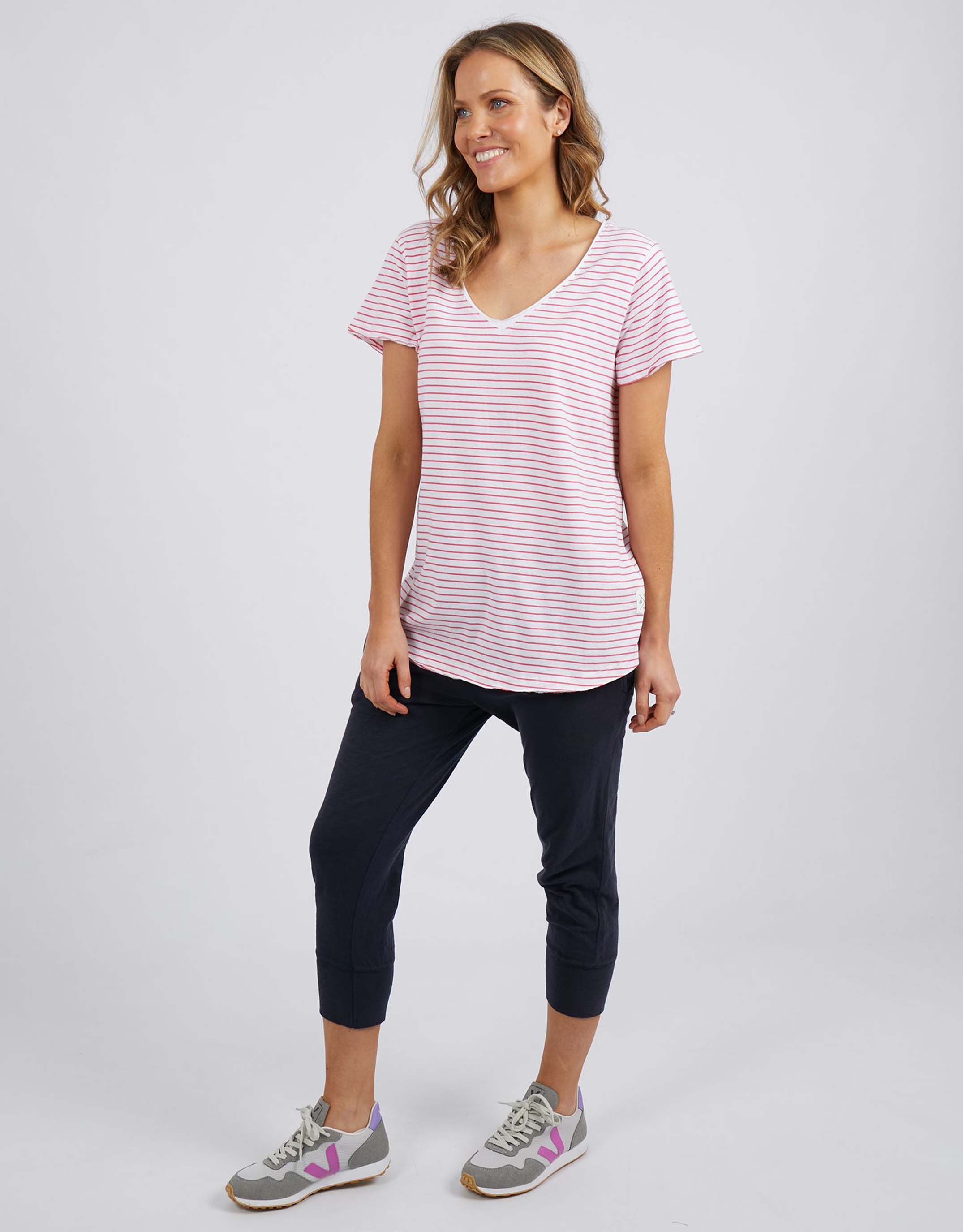 Remi Stripe Tee - White/Watermelon Stripe