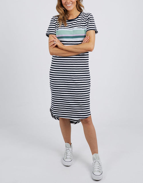 Time And Place Dress - Navy/White Stripe With Moss/Lilac