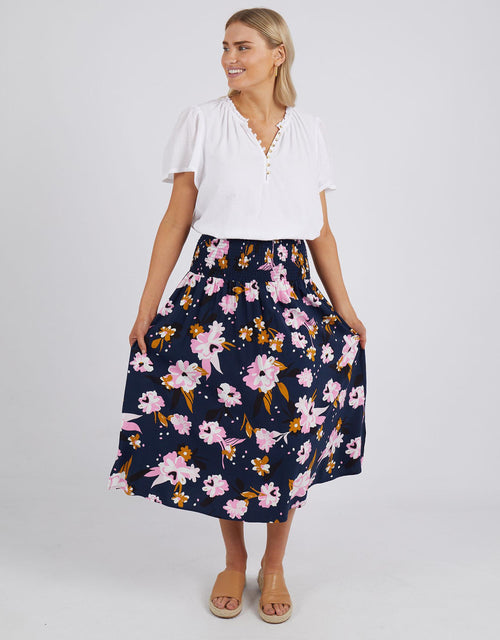 Valentina Shirred Skirt - Navy Floral