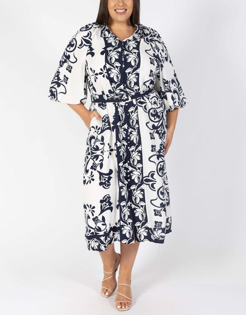 Plus Size Lovefool Midi Shirt Dress - Blue Floral