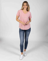 Foxwood | Washed Sammy Vee Tee - Pink Icing | Women's Tops