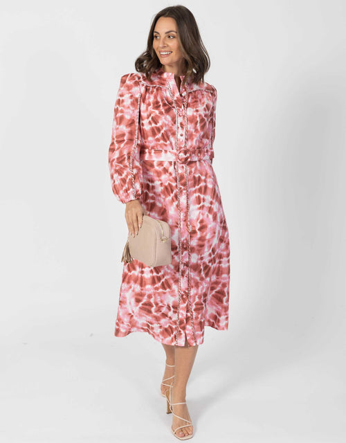 Lorena Belted Linen Long Dress - Coral