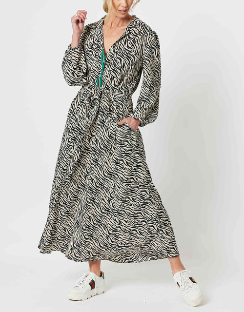 Gordon Smith Plus Size Animal Dress With Green Trim - Animal | Women's Clothing