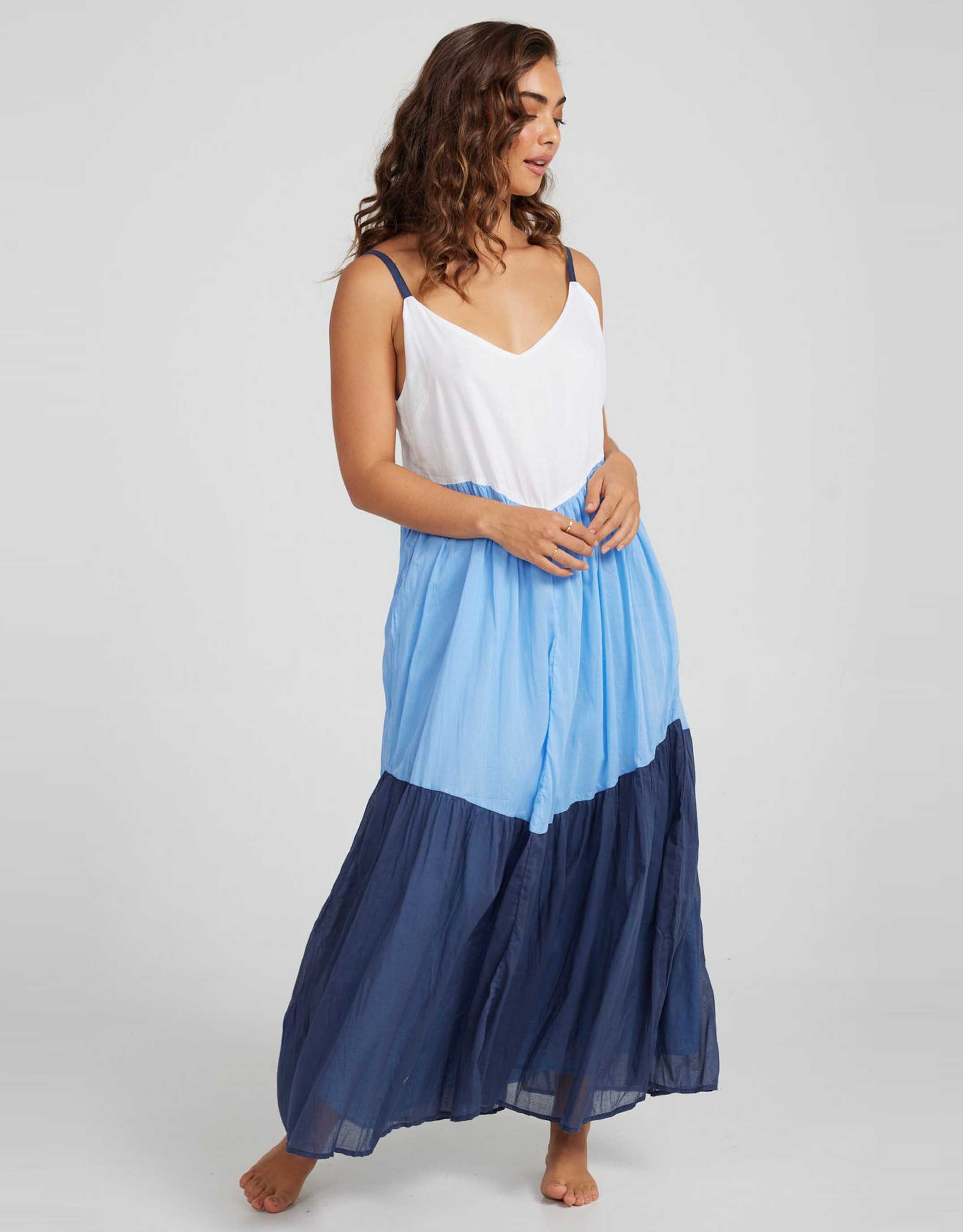Mexicola Dress - White/Marina Blue/Navy