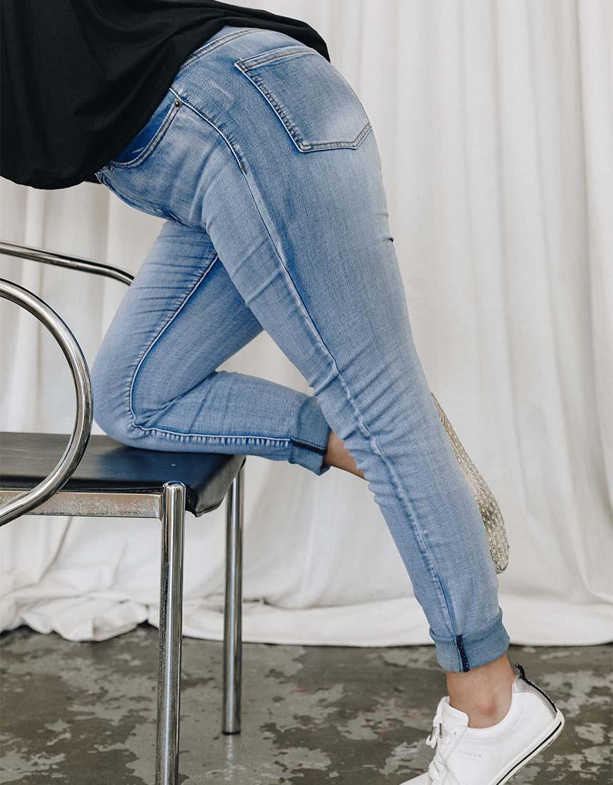 Plus Size Frayed Slim Fit Jeans - Light Denim PQ Collection