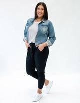 Plus Size Megan Long Sleeve Top - White / Black Stripe Betty Basics Plus Size