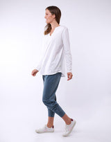 Plus Size Coles Bay Long Sleeve Henley - White Elm Embrace | Women's Clothing
