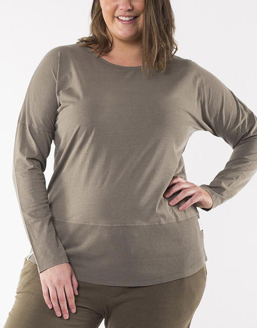 Elm Embrace Fundamental Long Sleeve Rib Tee Khaki - Women's Plus Size Clothing