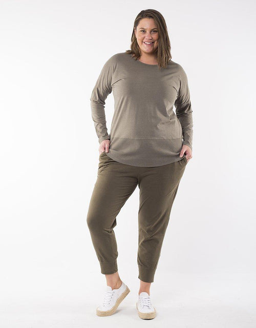 Elm Embrace Fundamental Long Sleeve Rib Tee Khaki - Women's Plus Size Clothing