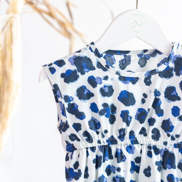 Blue leopard pint Kids Organic Cotton baby romper playsuit