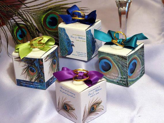 Peacock Wedding Favor Boxes 2 Inch Square Pavia Party Favors