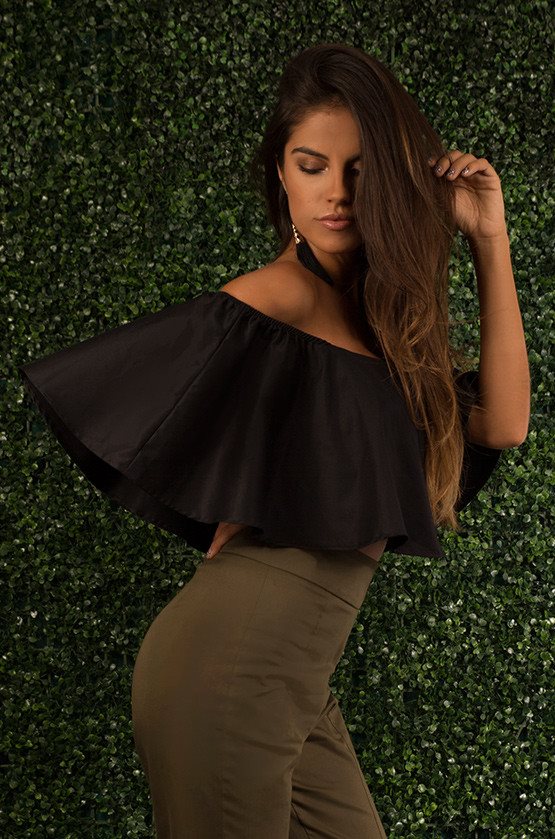 Ava Ruffled Off Shoulder Top ~ Black