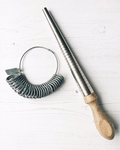 How to measure your finger to buy a ring online. Use a Wheatsheaf ring stick and gauge used by jewellers to measure ring sizes