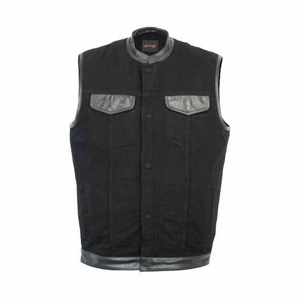 MC Denim/Leather Scoop Collared Vest 