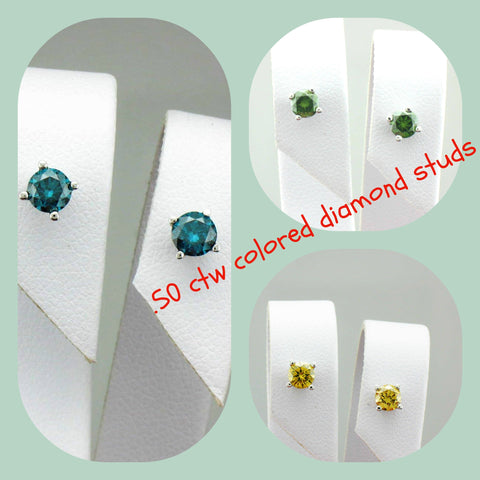 Colored diamond studs at Chimera Design