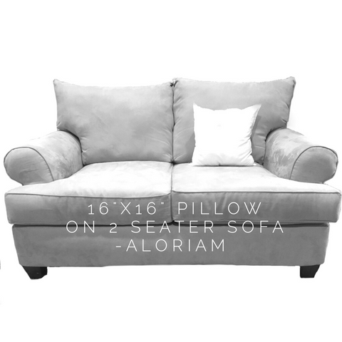 How a 16x16 pillow looks on a 2 seat sofa
