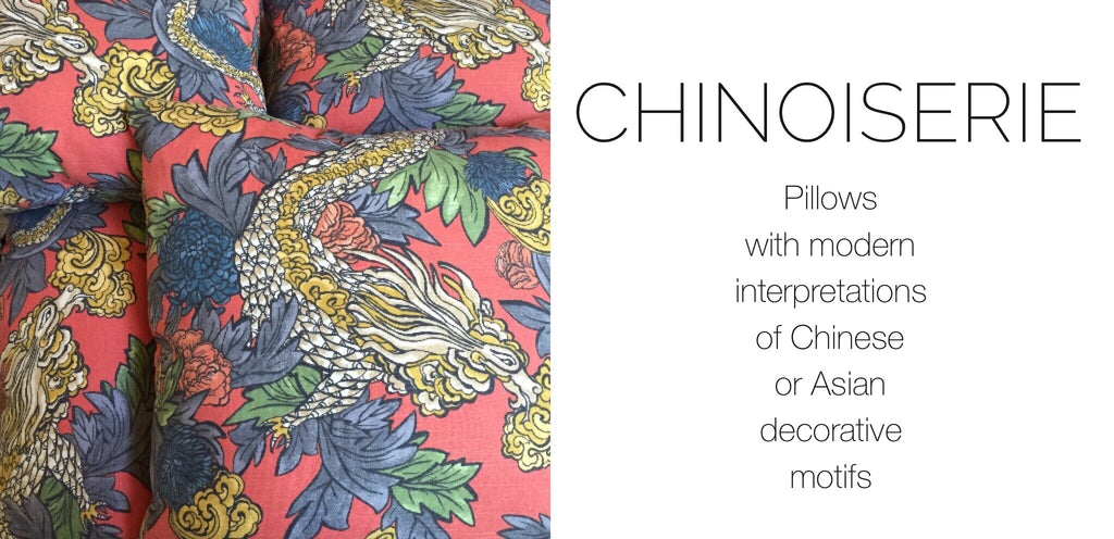 Chinoiserie Pillows by Aloriam: Pillows with modern western interpretations of Chinese or Asian decorative motifs