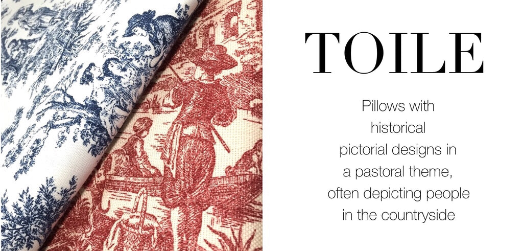 Toile pillows by Aloriam: Pillows with historical pictorial designs in a pastoral theme, often depicting people in the countryside