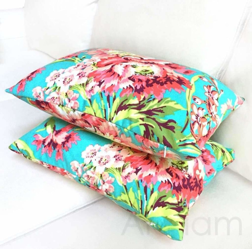 Amy Butler Love Bliss Green Pink Floral Bouquet Designer Pillow