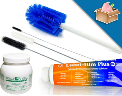 cleaning supplies like brushes stera sheen and lubri-film plus