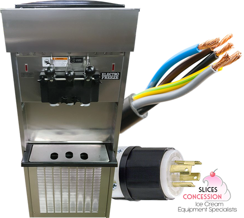 electro freeze sl500 forzen yogurt soft serve machine with hard wires and three phase outlet slices concession logo
