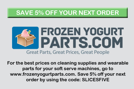 slices concession coupon card for frozenyogurtparts.com for customers to save 5 percent on their next purchase