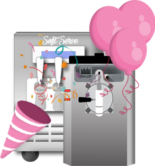 taylor 430 and  frozen beverage machine with party favors and balloons