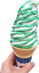 vanilla flavored frozen yogurt with green coconut flavored strips of flavor burst