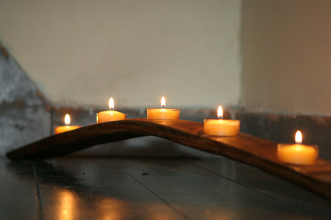 winebarrel stave candle holder with tea-lights