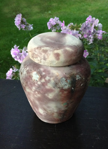 Colorful wood fired pet urn