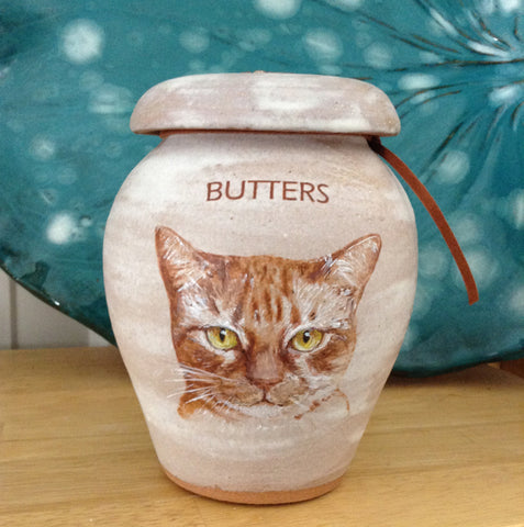 Malloryville Pottery custom pet urn with image