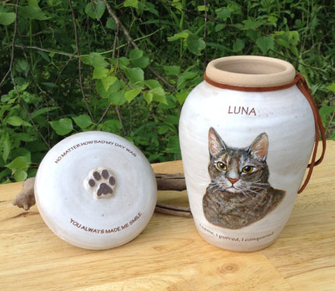 Hand painted custom cat urn for ashes