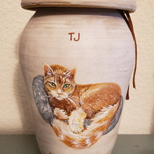Cat urn by Malloryville Pottery