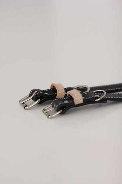 Benji + Moon | Handcrafted Leather dog collars black and beige