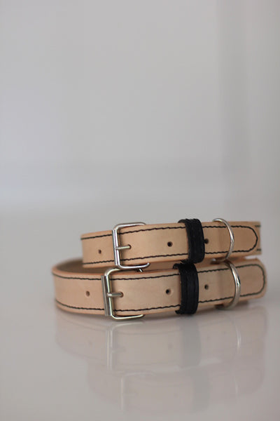 Benji + Moon | Handcrafted Leather dog collars black and beige