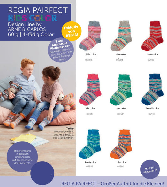 Arne & Carlos Pairfect Kids Colour 4 Ply Regia Sock yarn x 60g ~ Choose Colour
